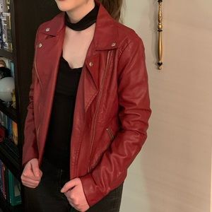 Burgundy red faux leather jacket